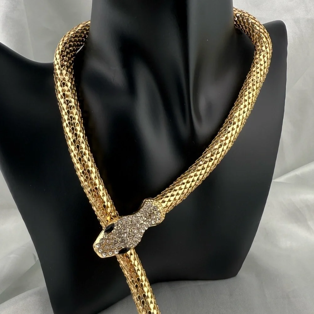 Lux Serpenti serpentine wrap multi diamonds Gold Snake Necklace - Picture 3 of 11